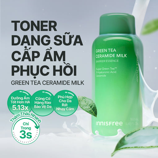 Toner dạng sữa cấp ẩm, phục hồi INNISFREE GREEN TEA CERAMIDE MILK 160mL