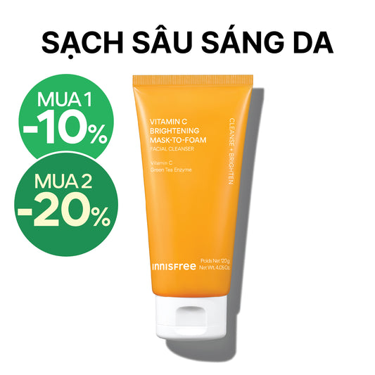 Sữa rửa mặt kem dẻo sạch sâu sáng da dịu nhẹ INNISFREE Vitamin C Brightening Mask-to-Foam