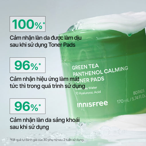 Greentea pad dưỡng ẩm làm dịu da 80 miếng INNISFREE GREEN TEA PANTHENOL CALMING TONER PADS
