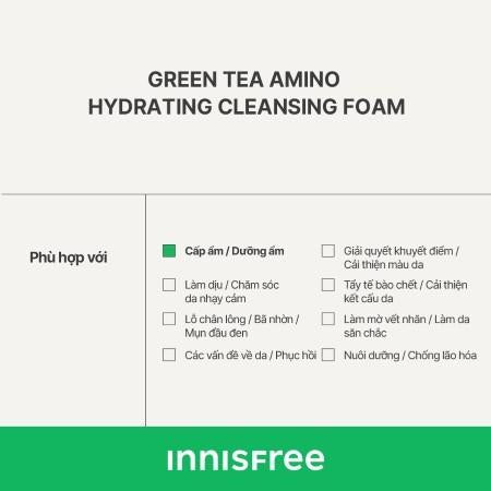 Sữa rửa mặt trà xanh sạch sâu ẩm mịn INNISFREE Green Tea Amino Cleansing Foam 150g
