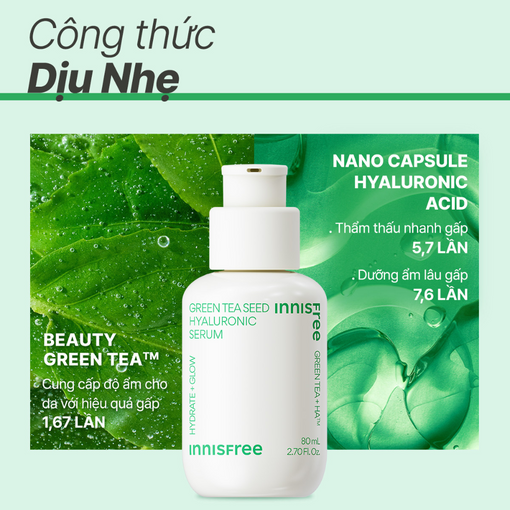 Serum trà xanh cấp ẩm sâu phục hồi da, với Probiotics INNISFREE Green Tea Seed Hyaluronic Serum 80mL