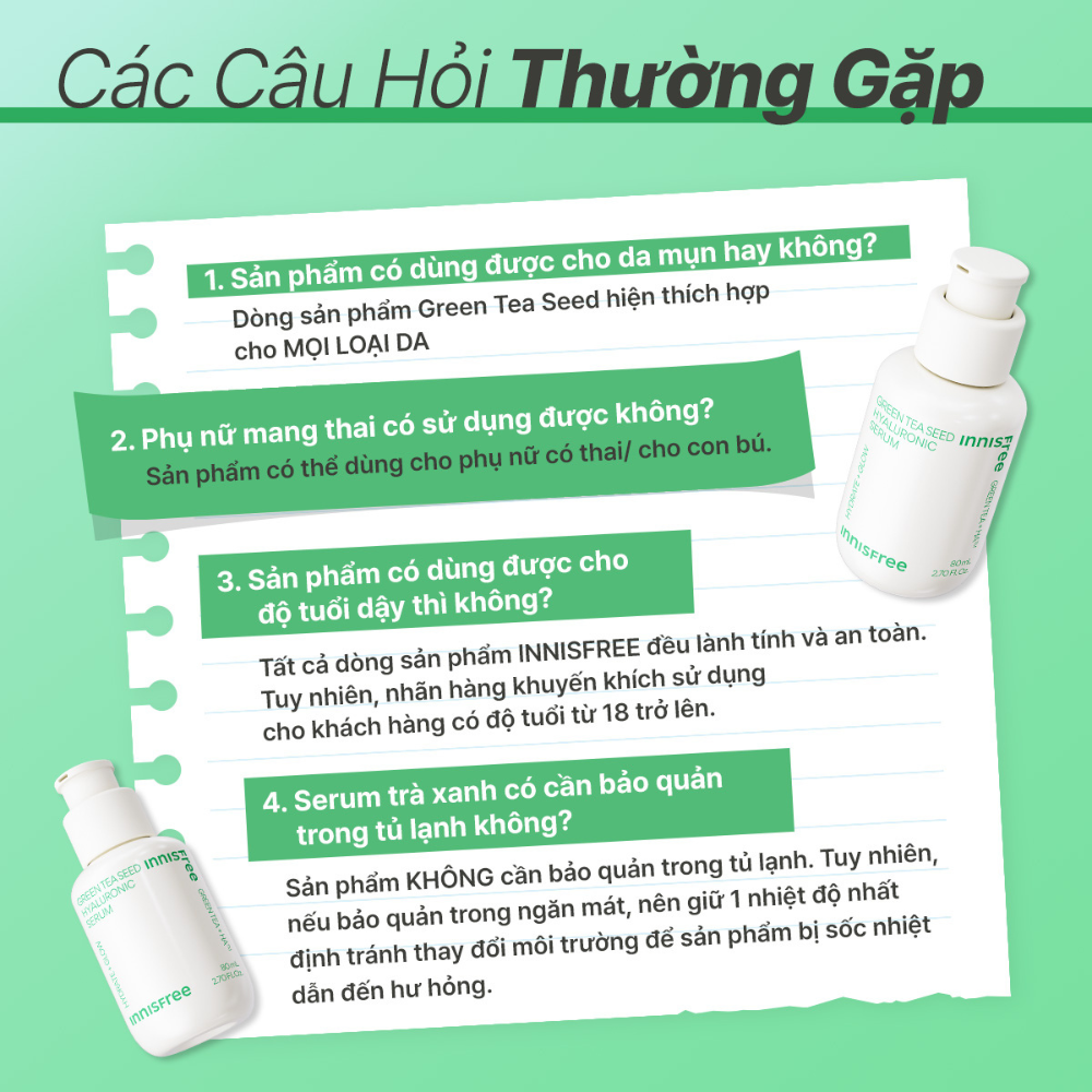 Serum trà xanh cấp ẩm sâu phục hồi da, với Probiotics INNISFREE Green Tea Seed Hyaluronic Serum 80mL