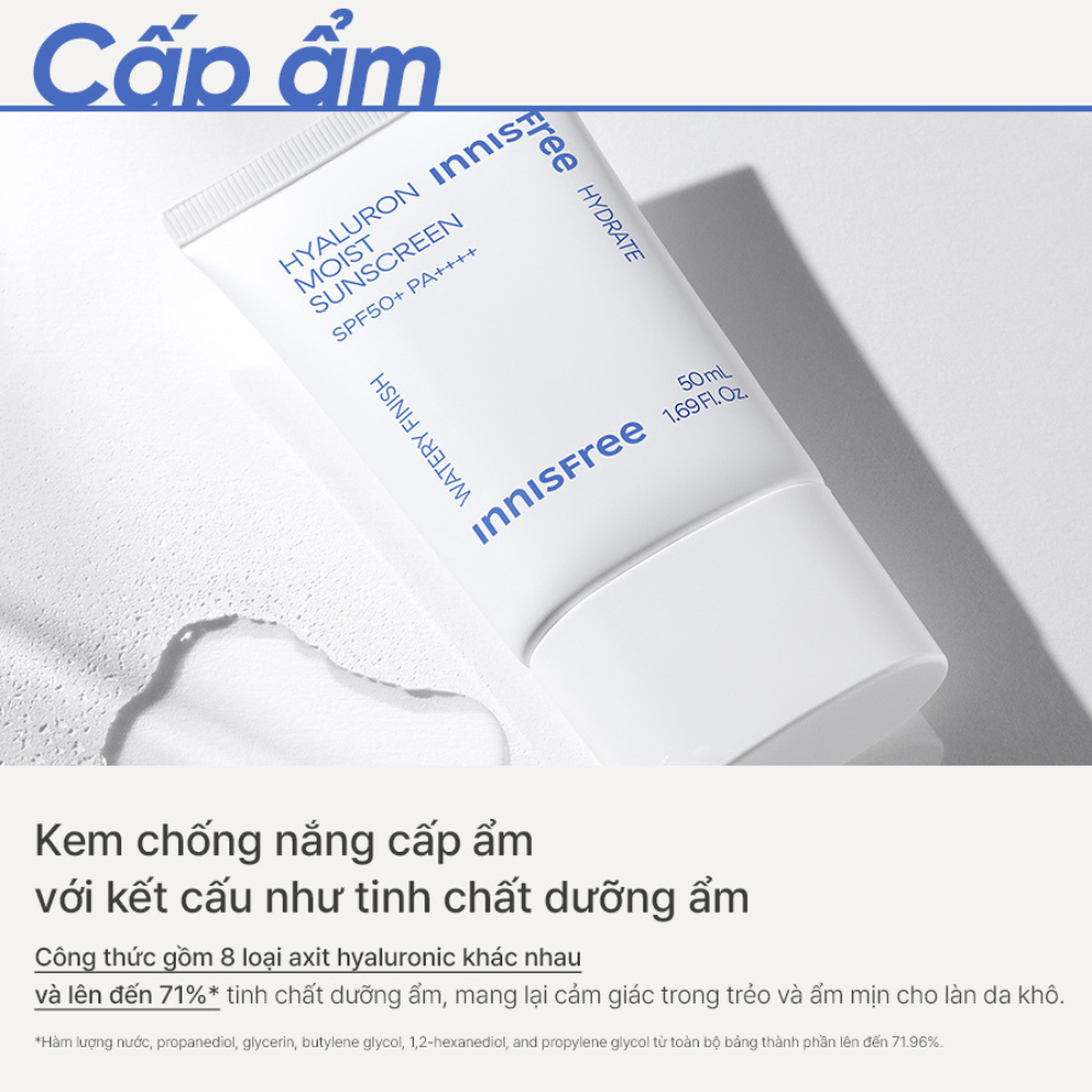 Kem chống nắng dưỡng ẩm INNISFREE Hyaluron Moist Sunscreen Essence Texture SPF50+ PA++++ 50 mL