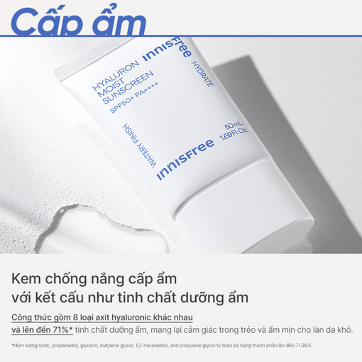 Kem chống nắng dưỡng ẩm INNISFREE Hyaluron Moist Sunscreen Essence Texture SPF50+ PA++++ 50 mL