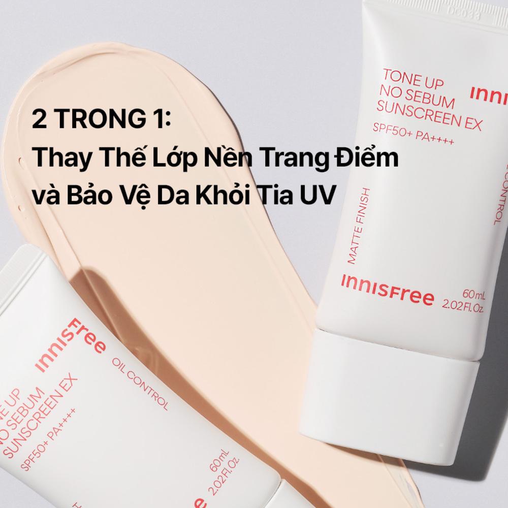Kem chống nắng nâng tông kiềm dầu INNISFREE Tone Up No Sebum EX SPF 50+ PA++++ 60 mL