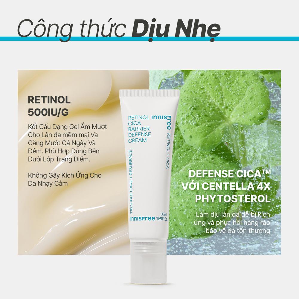 Kem dưỡng làm dịu và phục hồi da INNISFREE Retinol Cica Barrier Defense Cream 50 mL