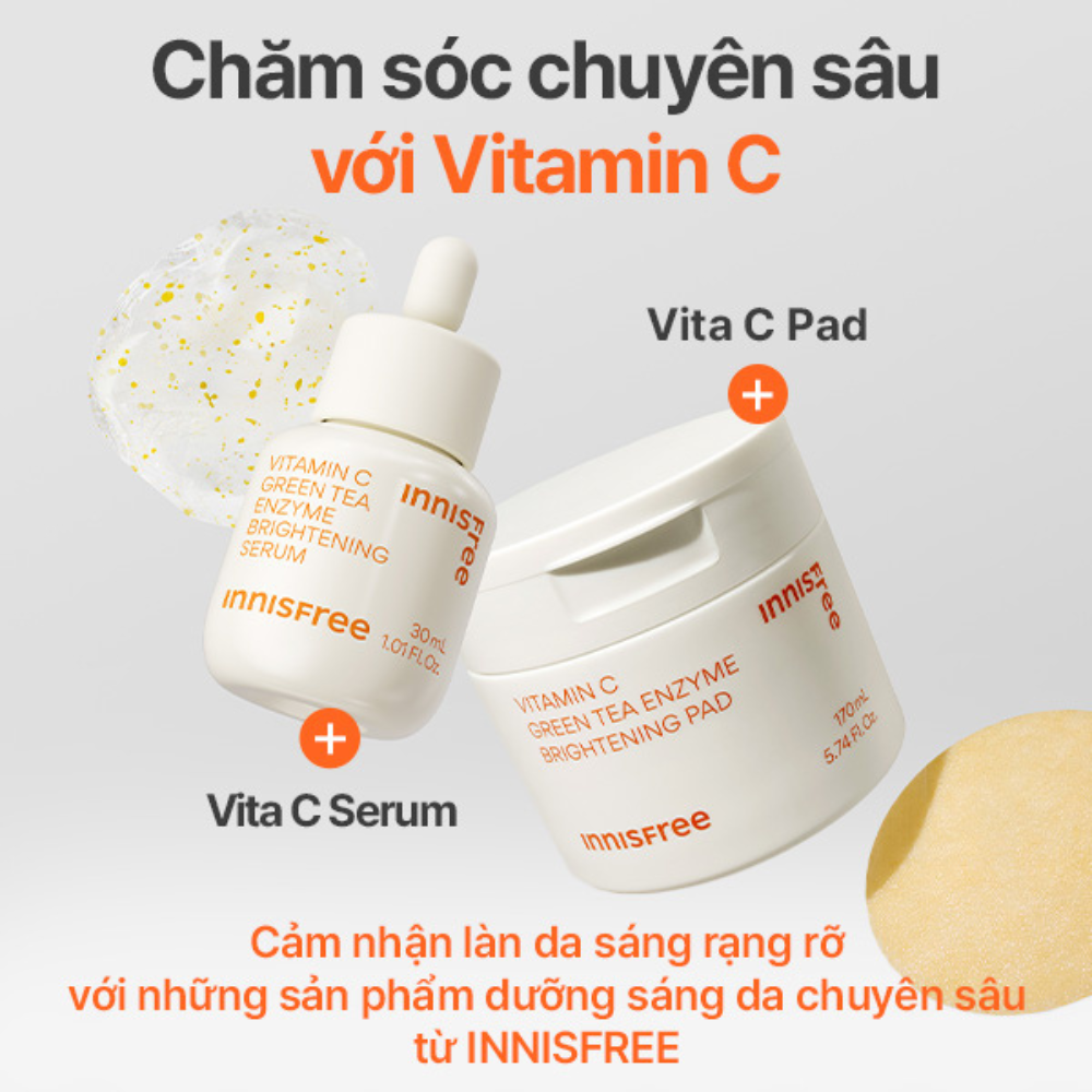 Vita C Pad dưỡng sáng da 60 miếng innisfree Vita C Pad Green Tea Enzyme 170 mL
