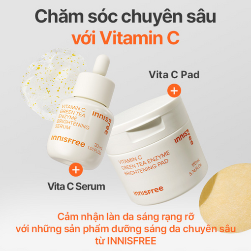 Vita C Pad dưỡng sáng da 60 miếng innisfree Vita C Pad Green Tea Enzyme 170 mL