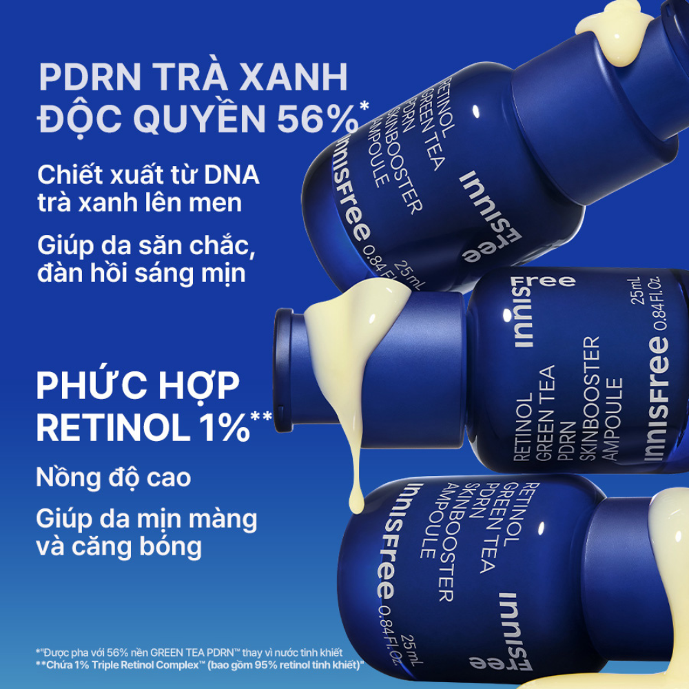 Serum PDRN tế bào gốc trà xanh cho da căng bóng, đàn hồi INNISFREE Retinol Green Tea PDRN Ampoule 25 mL