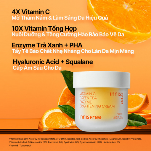 Kem dưỡng Vitamin C sáng da, mờ thâm dạng gel INNISFREE Green Tea Enzyme Brightening Cream 50ml