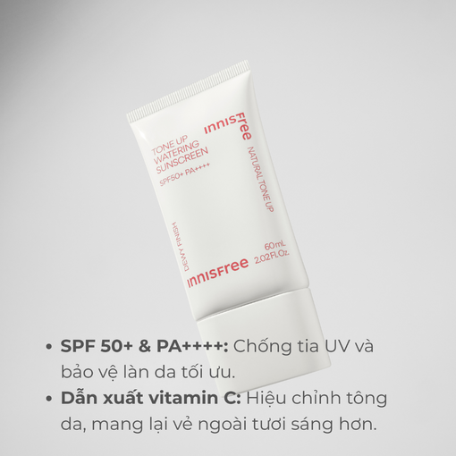 Kem chống nắng nâng tông mỏng nhẹ, giúp da căng mướt INNISFREE Tone Up Watering Sunscreen 60mL