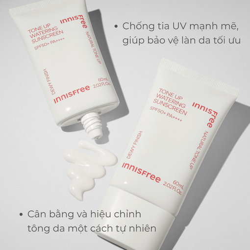 Kem chống nắng nâng tông mỏng nhẹ, giúp da căng mướt INNISFREE Tone Up Watering Sunscreen 60mL
