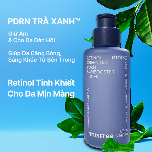 Nước cân bằng PDRN tế bào gốc trà xanh cho da căng bóng, đàn hồi INNISFREE Retinol Green Tea PDRN SkinBooster Toner 170mL