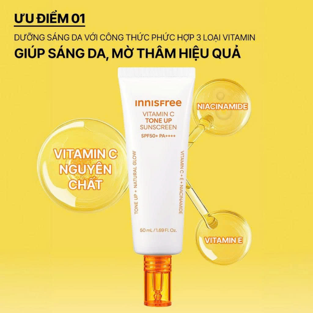 Kem chống nắng dưỡng sáng da INNISFREE VITAMIN C TONE UP SUNSCREEN SPF50+ PA++++ 50mL