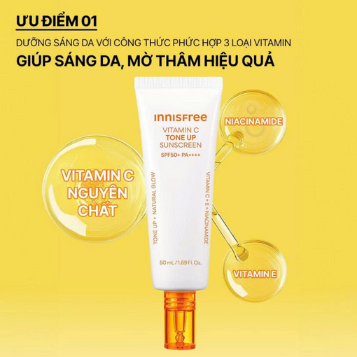 Kem chống nắng dưỡng sáng da INNISFREE VITAMIN C TONE UP SUNSCREEN SPF50+ PA++++ 50mL