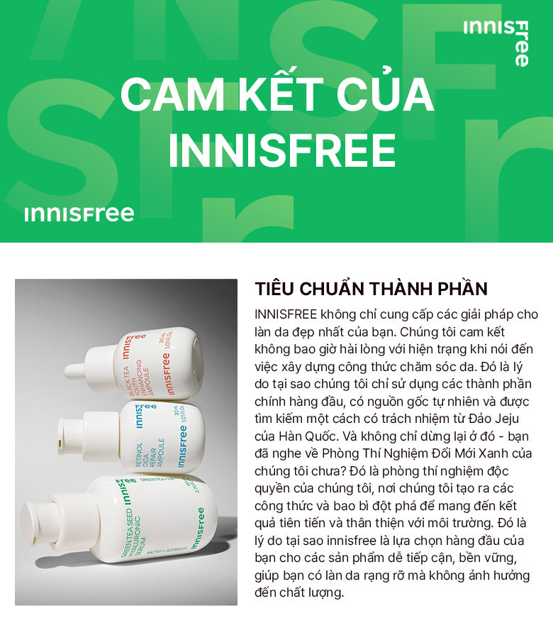 Infographic về tiêu chuẩn thành phần của Innisfree
